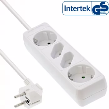 InLine stekkerdoos, 4-voudig, 2x CEE7/3 + 2x Euro CEE 7/16, wit, 3m
