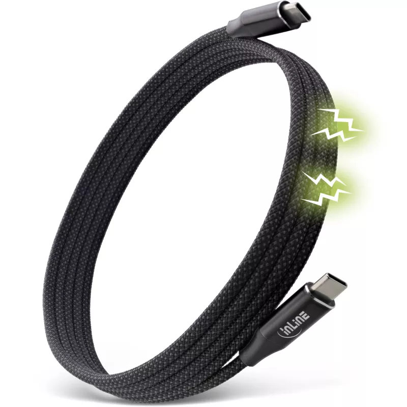 InLine magnetische USB-C-kabel, USB-C stekker/stekker, 100W, zwart, 2m
