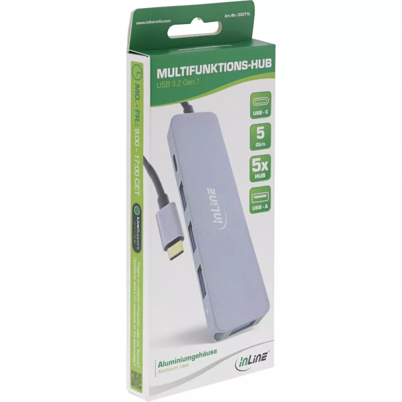 USB-hub InLine USB 3.2 USB-C multi hub 4x USB-A 5Gb/s + USB-C (data/PD 87W)