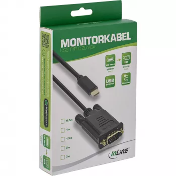 InLine USB-displaykabel, USB-C stekker / VGA stekker (DP Alt Mode), zwart, 2 m