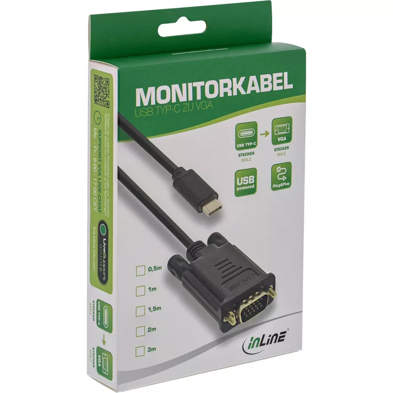 InLine USB-displaykabel, USB-C stekker / VGA stekker (DP Alt Mode), zwart, 2 m
