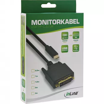 InLine USB-displaykabel, USB-C stekker / DVI stekker (DP Alt Mode), zwart, 1 m