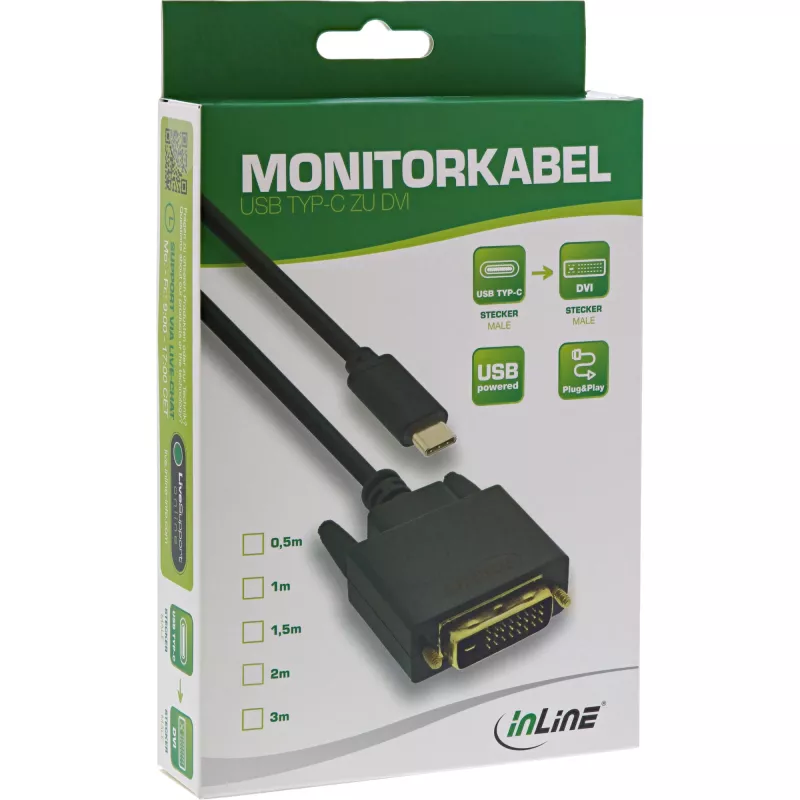 InLine USB-displaykabel, USB-C stekker / DVI stekker (DP Alt Mode), zwart, 1 m
