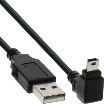 InLine USB Type-A stekker / mini-USB stekker 5 pin naar beneden haaks 90° zwart 1m