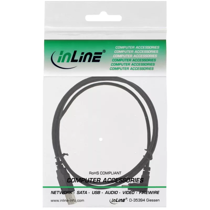 InLine USB Type-A stekker / mini-USB stekker 5 pin haaks 90° zwart 2 m