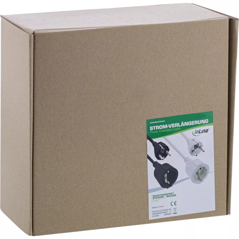 Stroomverlengsnoer InLine 15 m, wit — 1x type E/F stopcontact, 230 V, binnen