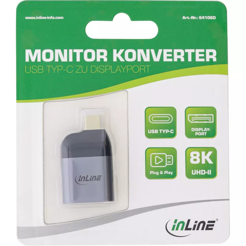 USB-displayadapter InLine 64106D USB-C stekker naar DisplayPort bus 8K60Hz