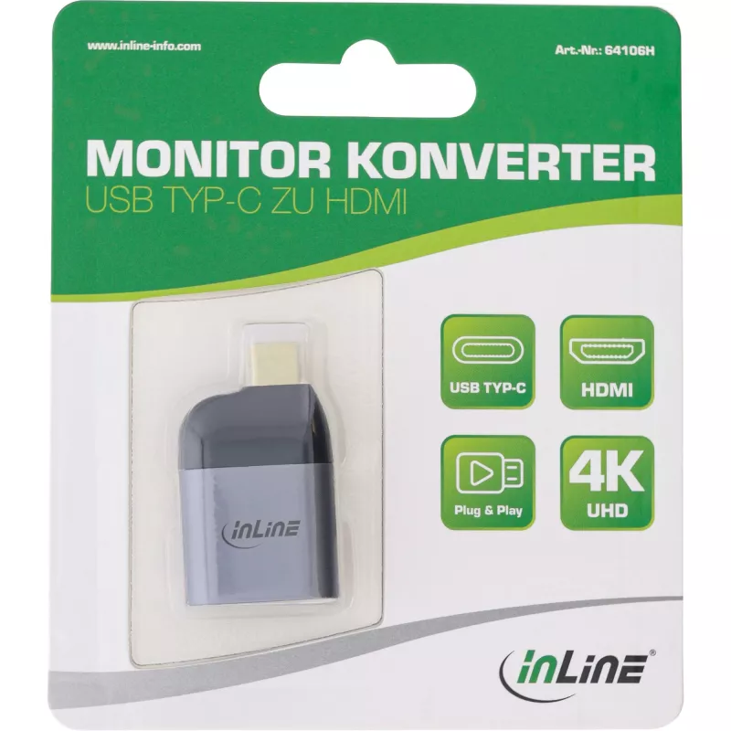 InLine USB-displayconverter, USB-C stekker naar HDMI bus, 4K60Hz