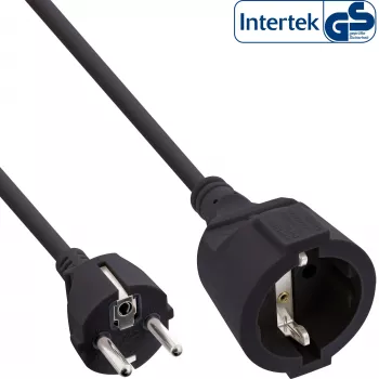 InLine verlengsnoer, zwart, 7 m, met kinderveiligheid