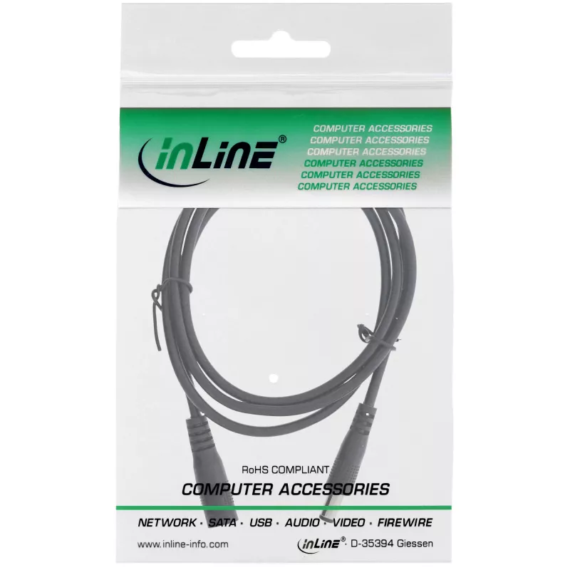 InLine DC-verlengkabel, DC-stekker mannelijk/vrouwelijk 5,5x2,1 mm, zwart, 5 m