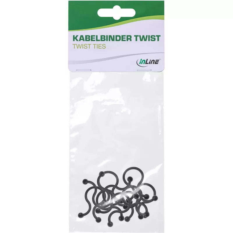 Twist Ties InLine 22 mm, zwart, 10 stuks — kabel-/draadbevestiger