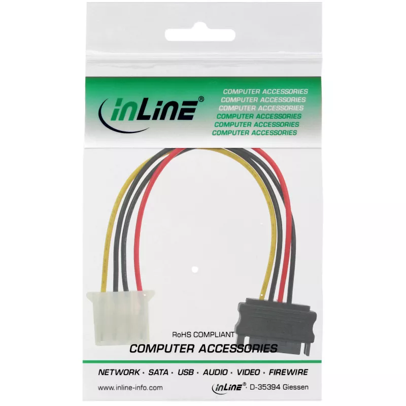 SATA-stroomadapterkabel 15-pin bus / 4-pin stekker 0,15 m InLine 29669