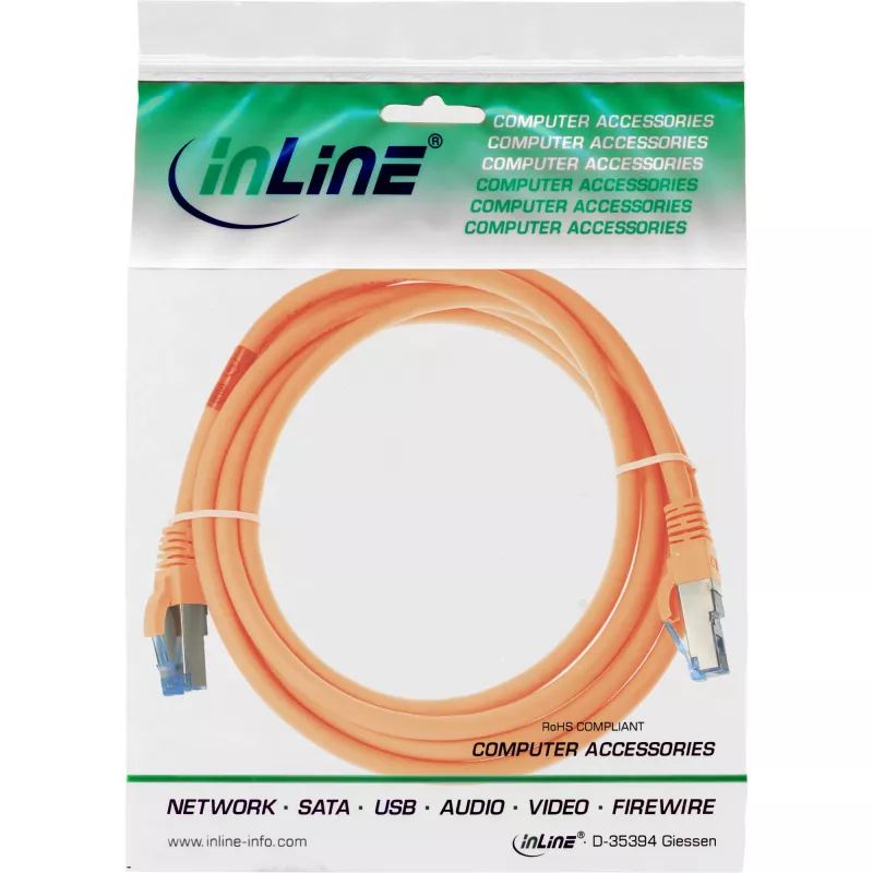 InLine patchkabel S/FTP PiMF Cat.6A halogeenvrij 500MHz oranje 2m