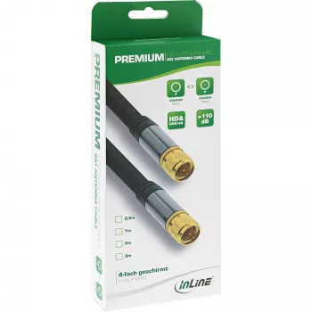 InLine Premium SAT-kabel, 4-voudig afgeschermd, 2x F-stekker, >110 dB, zwart, 3 m