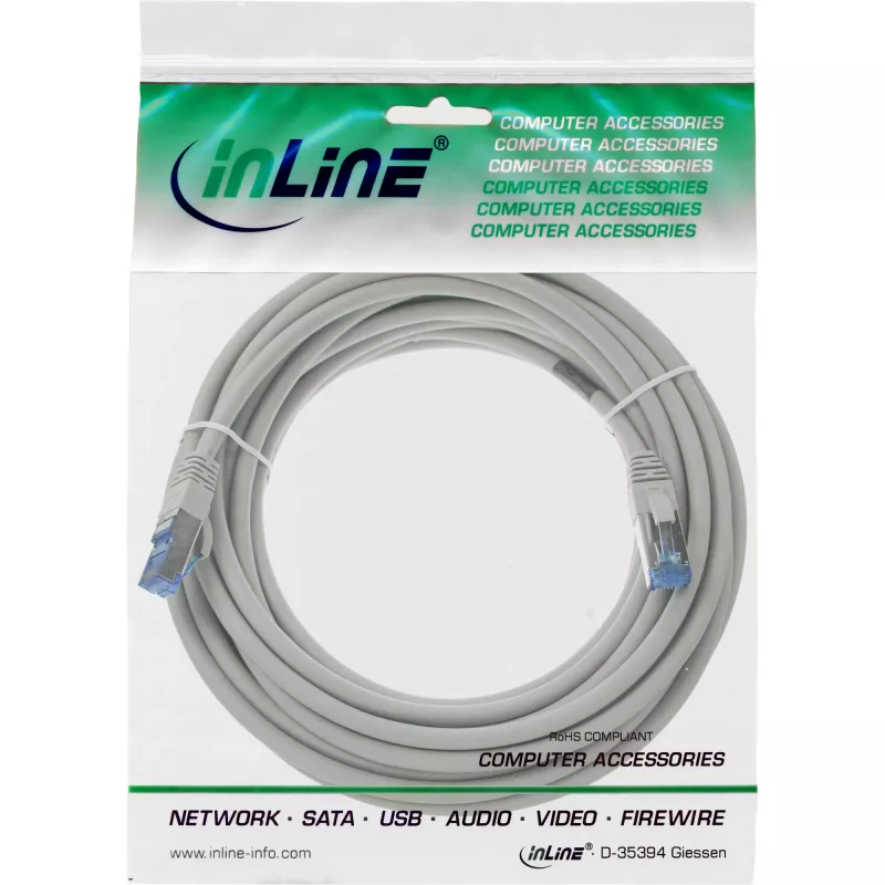 InLine patchkabel S/FTP PiMF Cat.6A halogeenvrij 500MHz grijs 25m