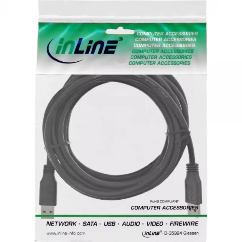 InLine USB 3.2 Gen.1-kabel Type-A stekker / A stekker, zwart, 3 m