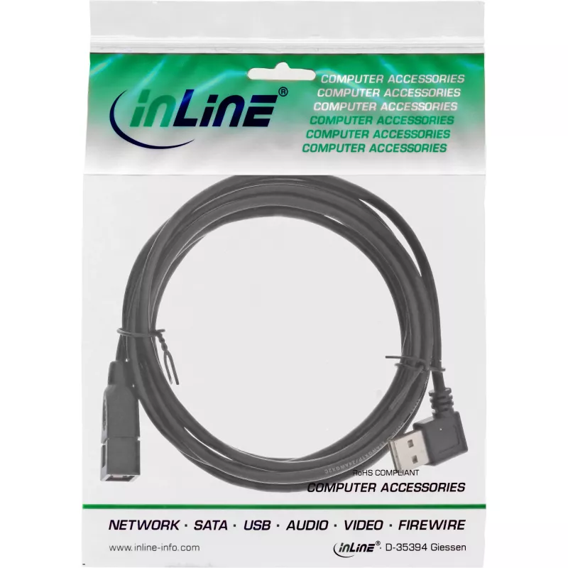 InLine USB 2.0 Smart-kabel haaks + omkeerbaar Type-A stekker / bus zwart 2m