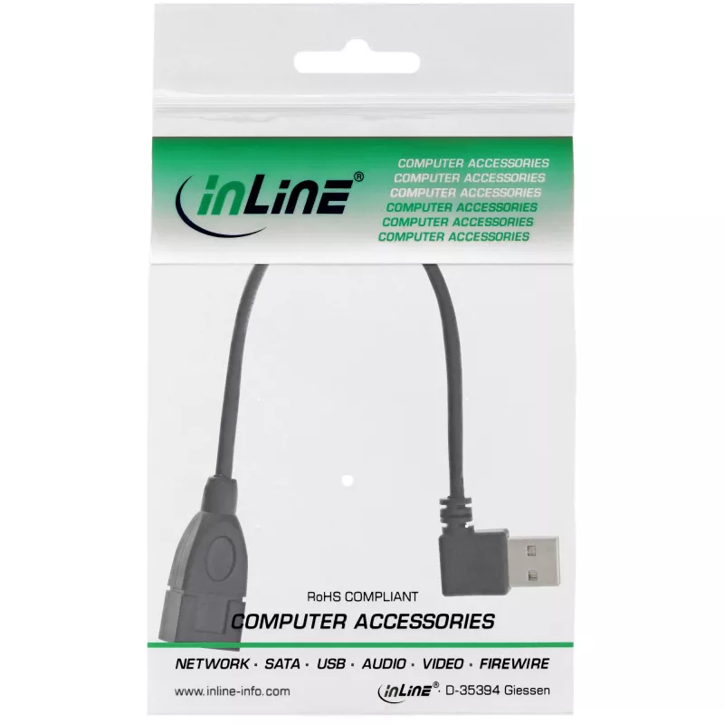 InLine USB 2.0 Smart-kabel haaks + omkeerbaar Type-A stekker / bus zwart 0,2 m