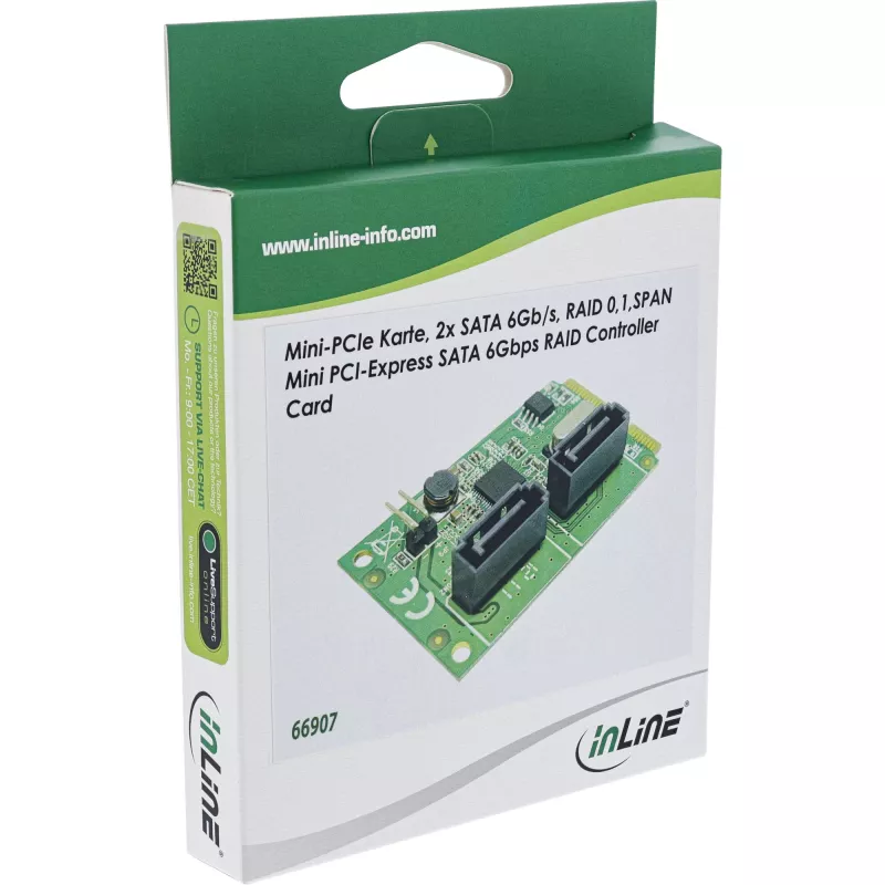 InLine Mini-PCIe 2.0-kaart 2x SATA 6Gb/s RAID 0 / 1 / SPAN