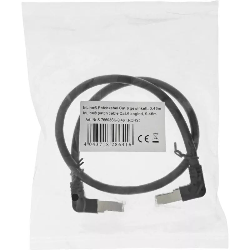 InLine patchkabel, boven/onder haaks, S/FTP (PiMf), Cat.6, zwart, 2,36 m
