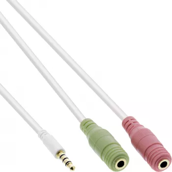 InLine audio headset-adapterkabel 3,5 mm stekker 4-polig / 2x 3,5 mm, wit, 1 m