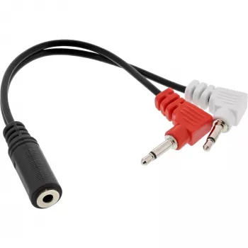 InLine audio vlakke hoofdtelefoon-adapterkabel, 2x 3,5 mm stekker naar 3,5 mm bus 3-polig, 0,15 m