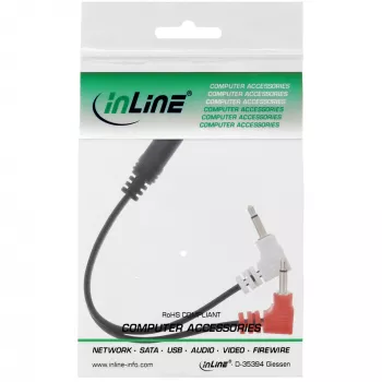 InLine audio vlakke hoofdtelefoon-adapterkabel, 2x 3,5 mm stekker naar 3,5 mm bus 3-polig, 0,15 m