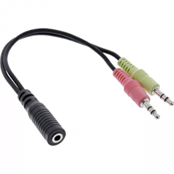 InLine audio headset-adapterkabel, 2× 3,5 mm stekker naar 3,5 mm bus 4-polig, OMTP, 0,15 m
