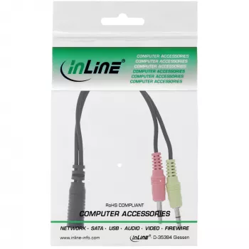 InLine audio headset-adapterkabel, 2× 3,5 mm stekker naar 3,5 mm bus 4-polig, OMTP, 0,15 m