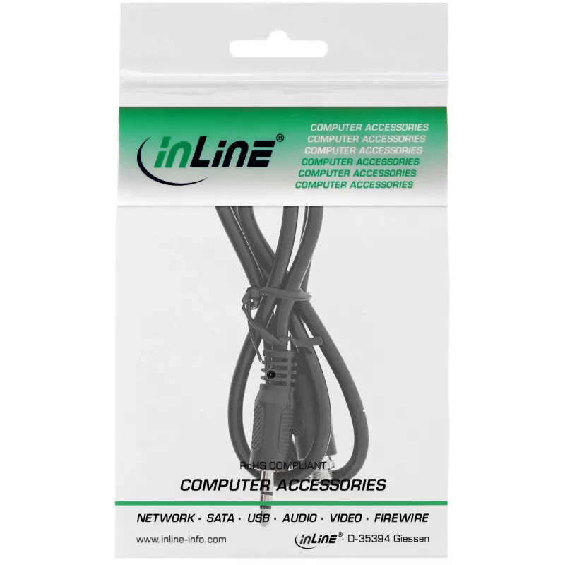 InLine audio-adapterkabel, 3,5 mm stereo stekker/bus met schroefdraad, 0,6 m