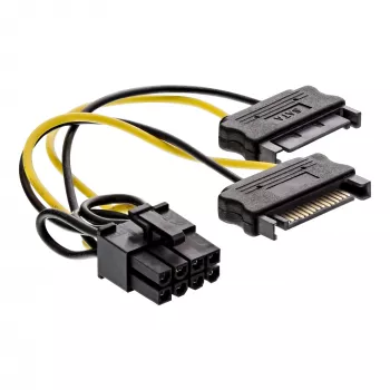InLine stroomadapterkabel, 2x SATA stekker / 8-pin PCI-Express stekker, 0,15 m
