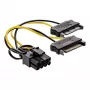 InLine stroomadapterkabel, 2x SATA stekker / 8-pin PCI-Express stekker, 0,15 m