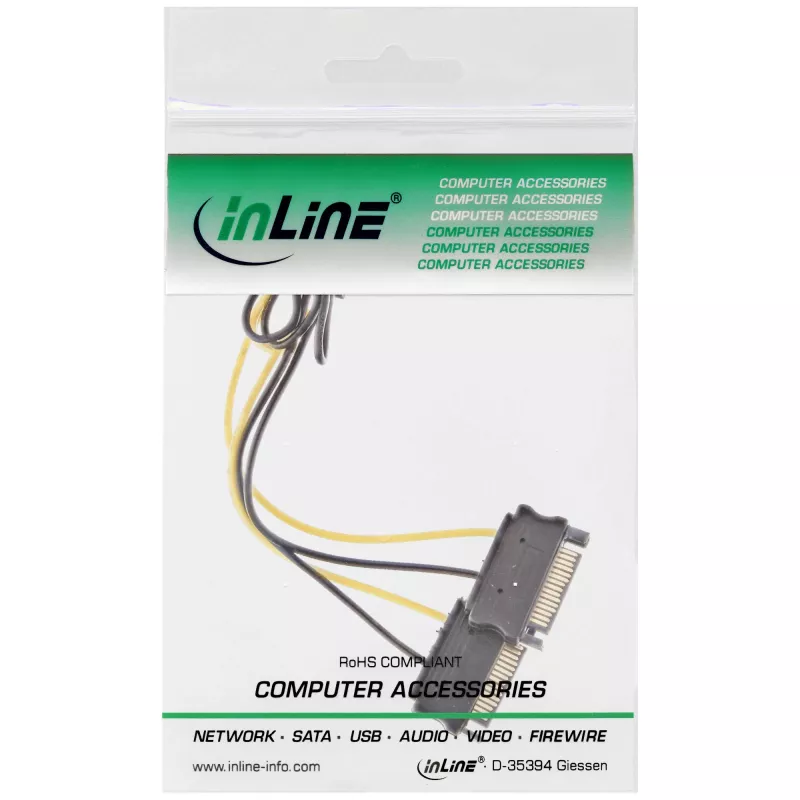InLine stroomadapterkabel, 2x SATA stekker / 8-pin PCI-Express stekker, 0,15 m