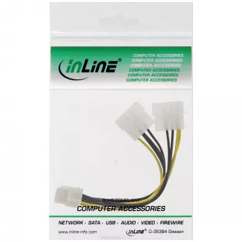 InLine stroomadapterkabel, 2x 5,25 inch stekker / 8-pin PCI-Express stekker, 0,15 m