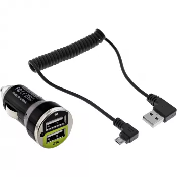 InLine USB DUAL+ auto-oplader set, voeding met 1 m spiraalkabel