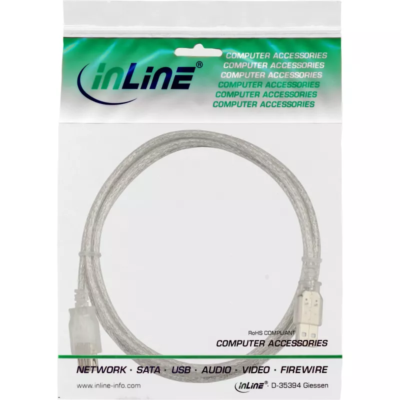 USB 2.0 verlengkabel Type-A M/F InLine 34650 0,5 m transparant