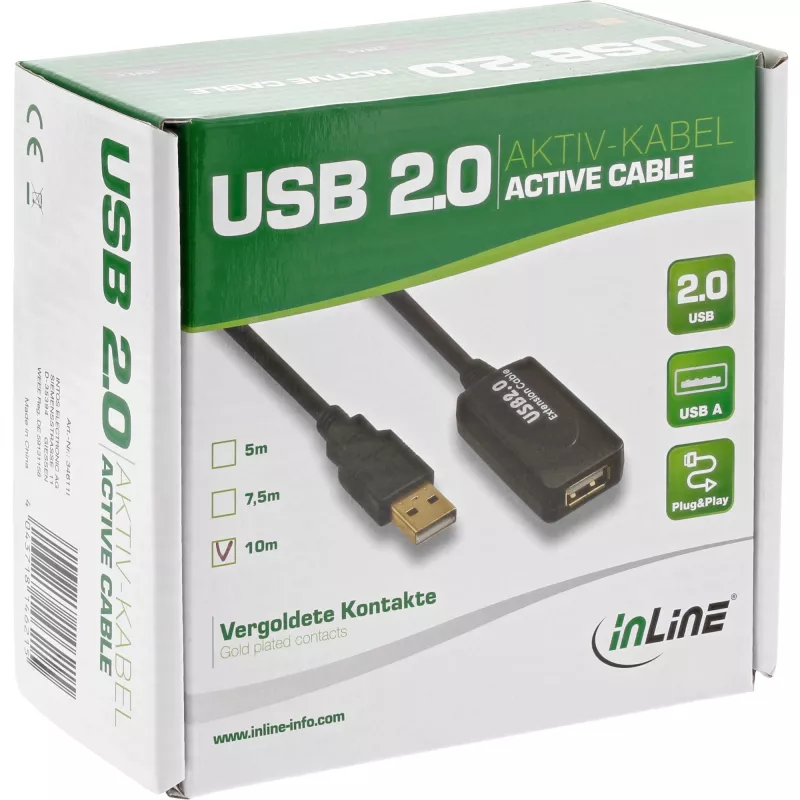 InLine USB 2.0 actieve signaalversterkerkabel Type-A stekker / A bus, 25 m