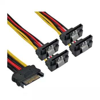 InLine SATA-stroom 1-naar-4-kabel bus / 4x SATA-stekker haaks met vergrendelingen 0,15 m