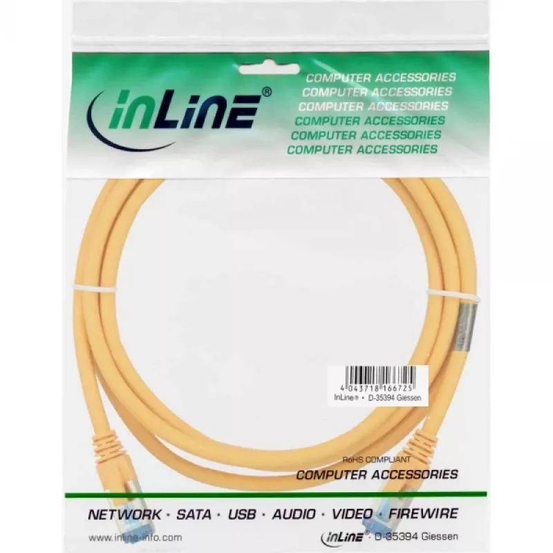 InLine patchkabel S/FTP PiMF Cat.6A halogeenvrij 500 MHz geel 1,5 m