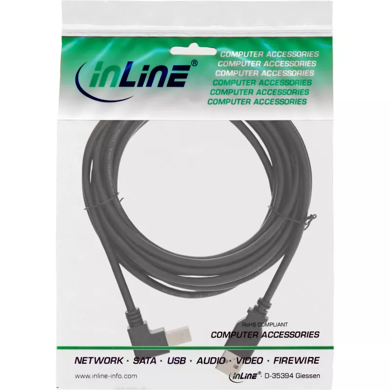 InLine USB 2.0 kabel haaks Type-A stekker / B stekker, zwart, 2m