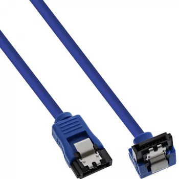 InLine SATA 6Gb/s ronde kabel blauw 90° haaks met vergrendeling 0,15m