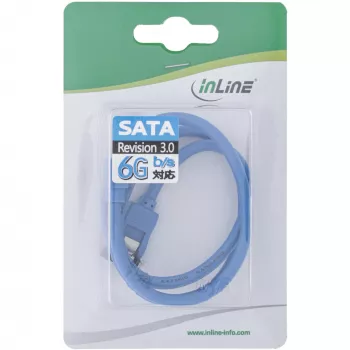 InLine SATA 6Gb/s ronde kabel blauw 90° haaks met vergrendeling 0,15m