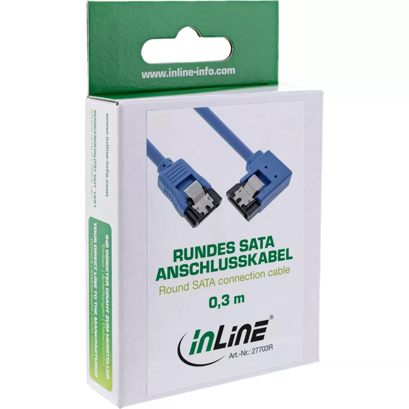 InLine SATA 6Gb/s ronde kabel, eenzijdig haaks 90°, met vergrendeling, 0,5 m