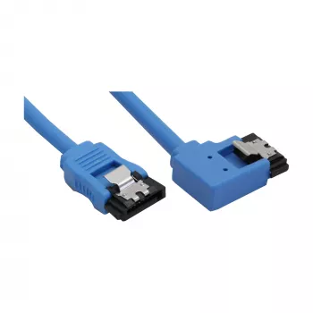 InLine SATA 6Gb/s ronde kabel blauw links haaks 90° met vergrendelingen 0,5 m