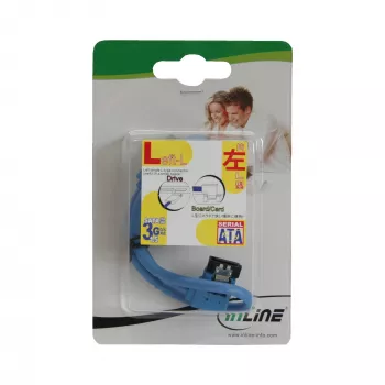 InLine SATA 6Gb/s ronde kabel blauw links haaks 90° met vergrendelingen 0,5 m