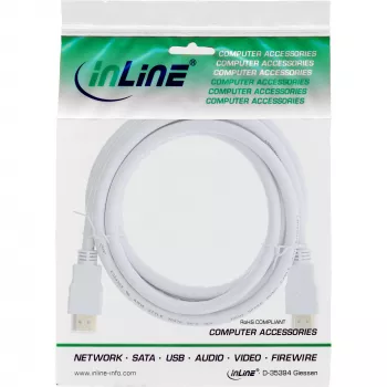 InLine High Speed HDMI-kabel met Ethernet, M/M, wit, gouden contacten, 3 m