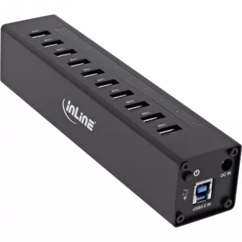 InLine USB 3.0 10-poorts hub aluminium behuizing met 4A voeding, zwart
