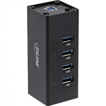 InLine USB 3.0 hub, 4 poorten, aluminium behuizing, met 2,5A voeding