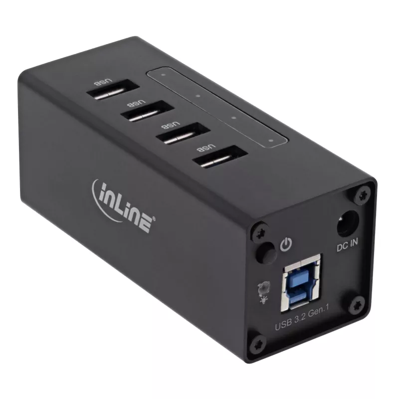 InLine USB 3.0 hub, 4 poorten, aluminium behuizing, met 2,5A voeding