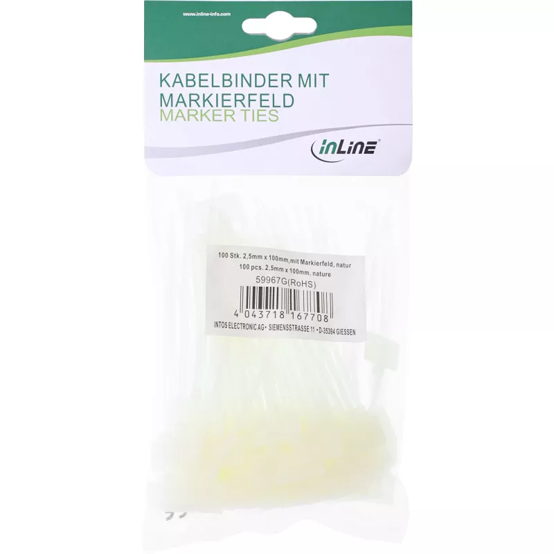 Kabelbinder met labelveld InLine 100 mm x 2,5 mm, nylon, 100 stuks